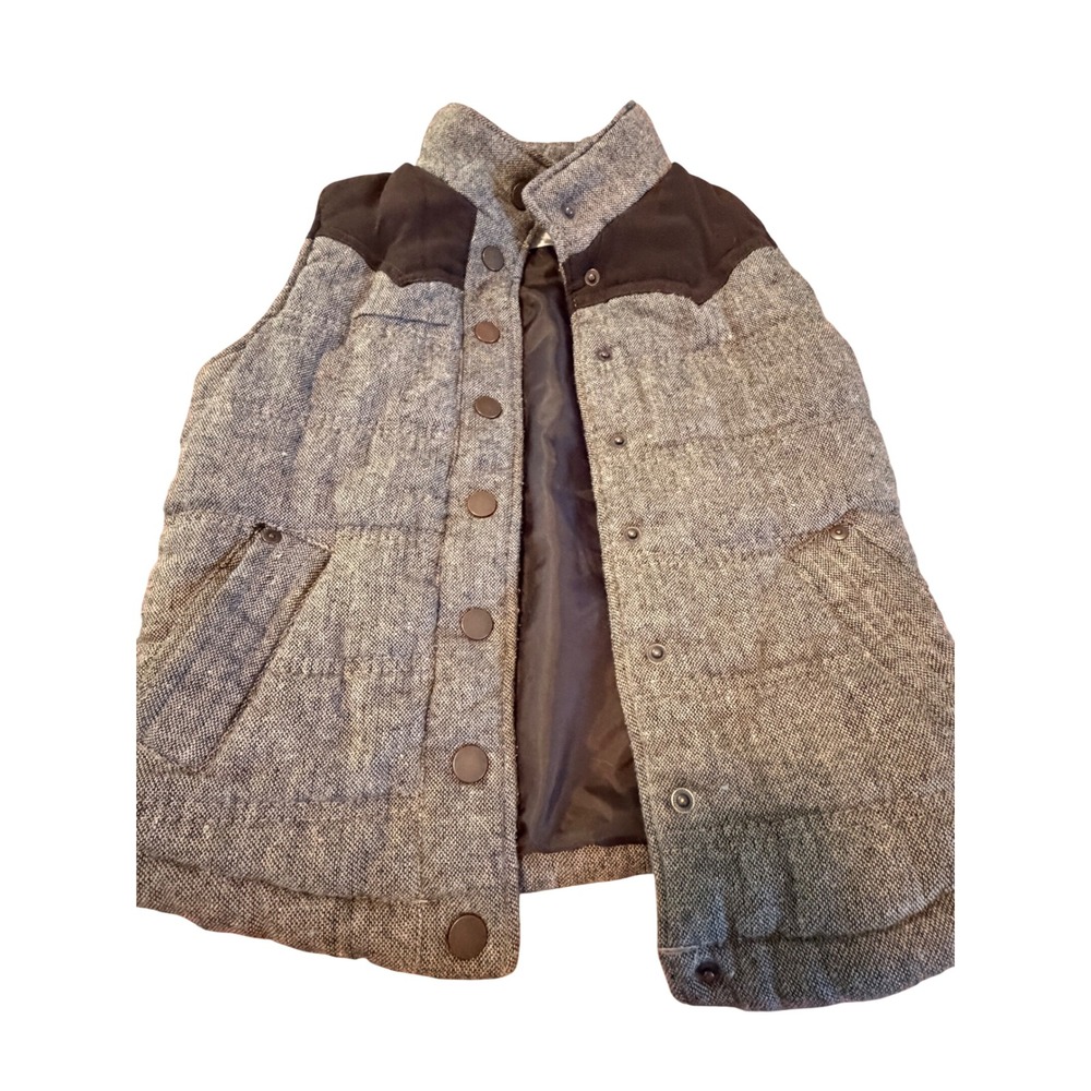 Ci Sono Kids‎ Grey Tweed Quilted Puffer Vest Brown Western Yoke Size S